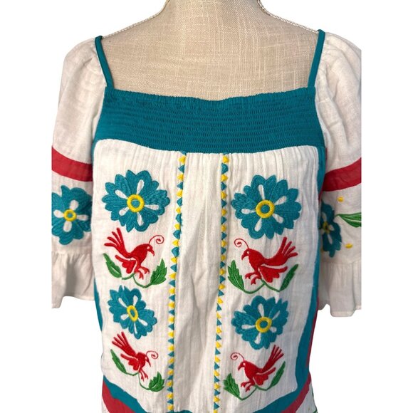 Seen Worn Kept Vintage-Style Floral & Bird Embroidered Peasant Blouse - Picture 5 of 9